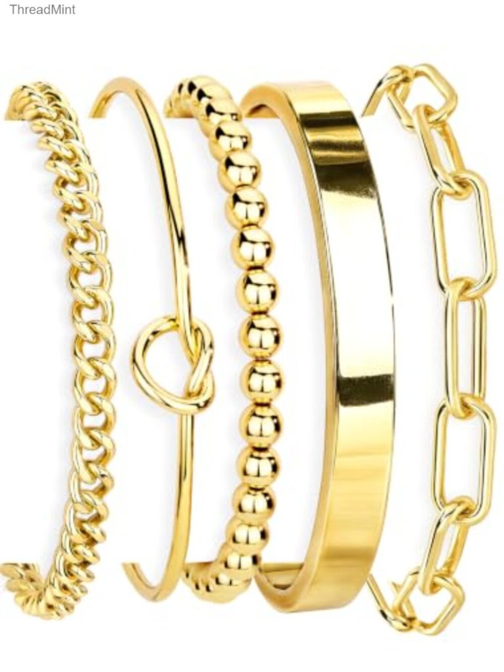 14K Gold Plated Stackable Bracelet Set - 5 Piece Dainty Bangle